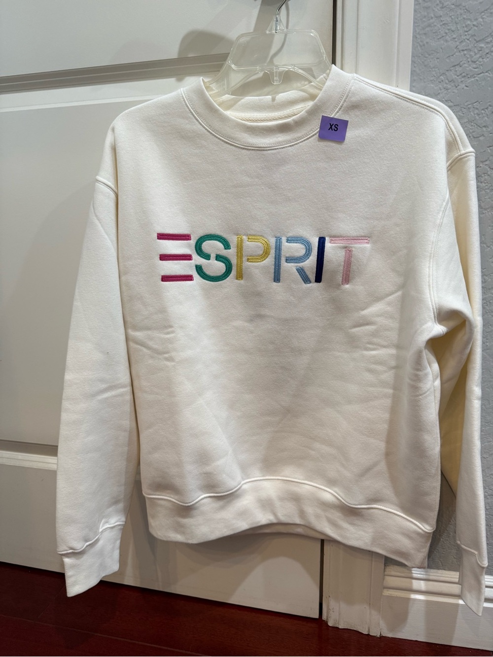 Esprit Cream Pullover with Rainbow Logo Embroidery